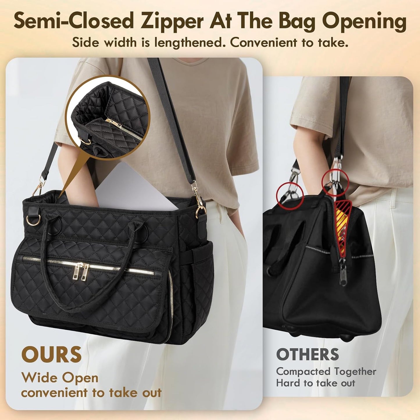 15.6 Inch, Teacher Tote Bag Large Work Tote Bag With Laptop Compartments, Quilted Women Messenger Bag With Shoulder