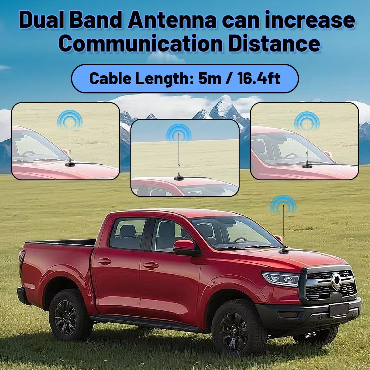Arridioter 20.87in PL-259 Connector,66mm Mount,16.4ft RG58 Dual Band Mobile Radio Heavy Duty Whip Antenna Kit