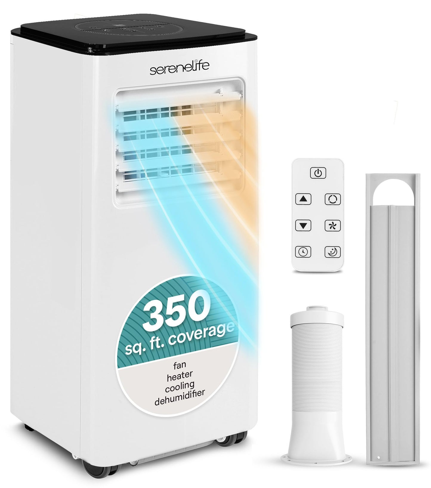 SereneLife 8000 BTU Portable Air Conditioner with Heat, Compact 4-in-1 Portable AC & Heater for Room Up to 350 Sq Ft with Dehumidifier & Fan Function, Remote Control, Window Mount Kit, 13" x 11" x 26"