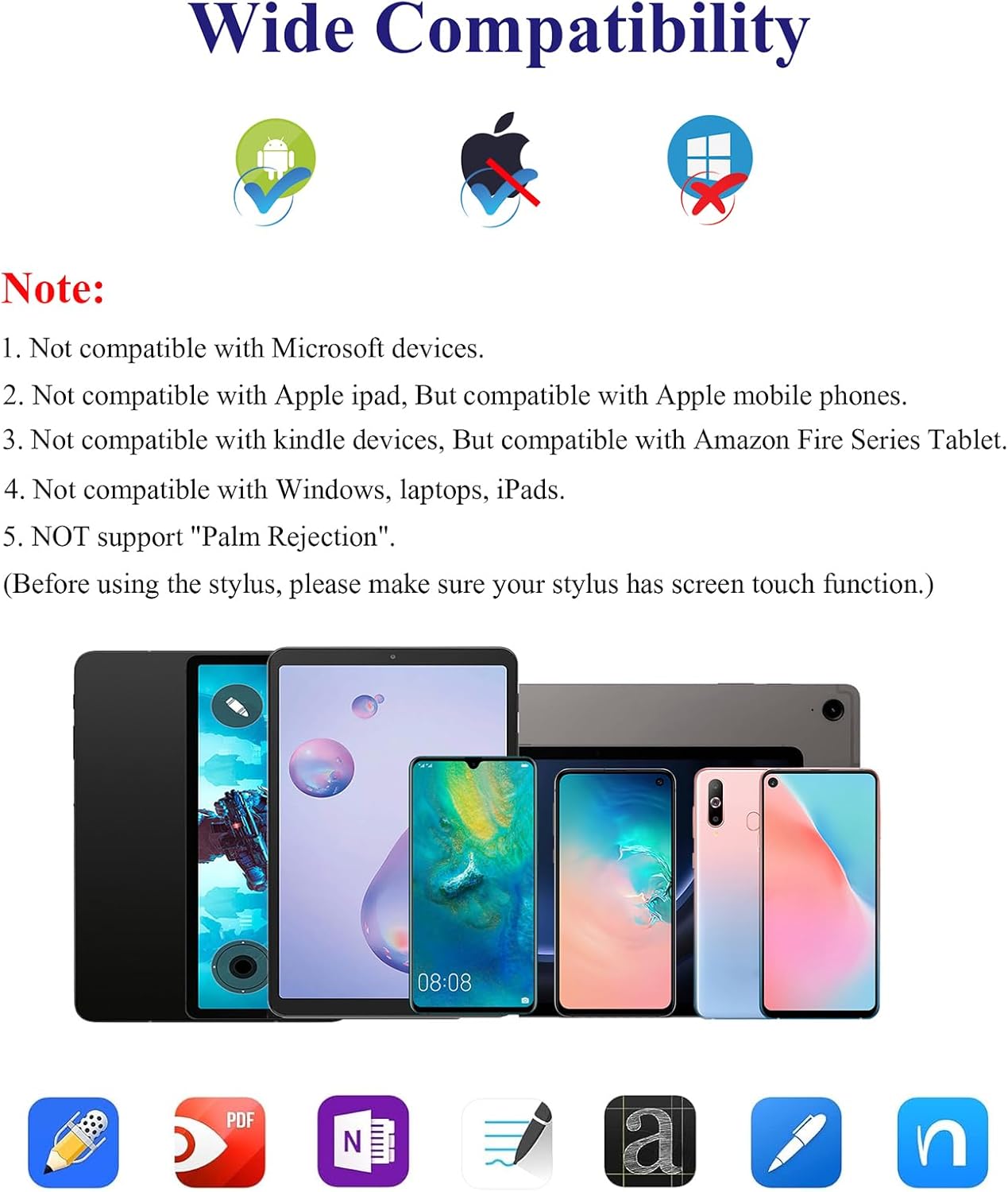 CMARS Stylus Pen for Android, POM Tip Magnetic Phone Pencil, Fine Point Stylus Pens for Touchscreen, Digital Tablet Pen