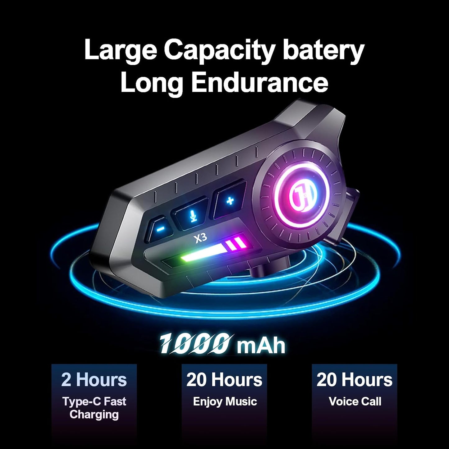 YYTFY Headset IPX67 5.3 /1200mAh Headset Motorcycle Bluetooth with Voice Assistant,Helmet Speakers Waterproof