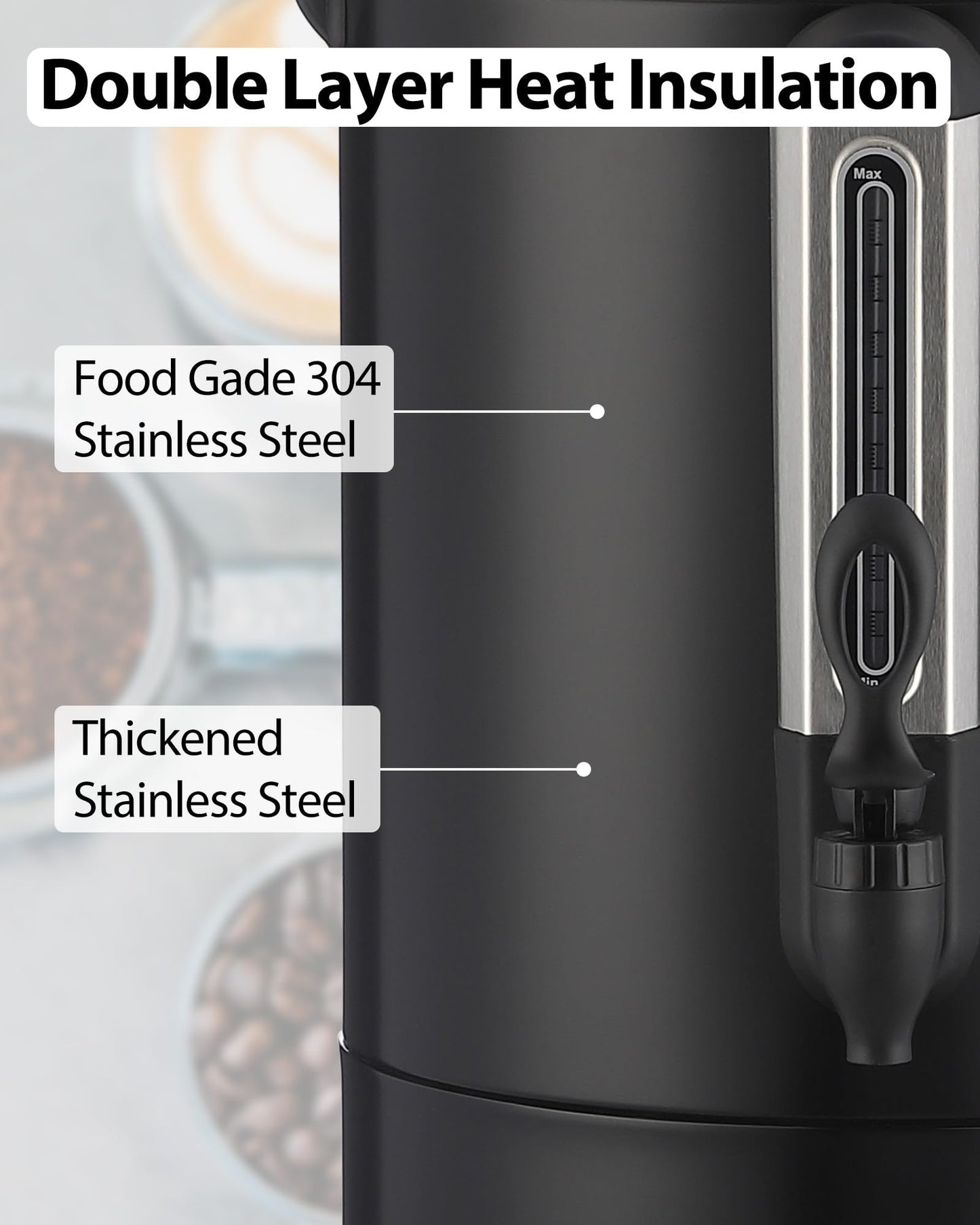 Takywep Double-wall Coffee Urn 80 Cup,12L/3.2 gal Commercial Coffee Maker for Buffet Catering Party,Fast Blow and Heat Maintenance Hot Beverage Dispenser,Hot Water Urn