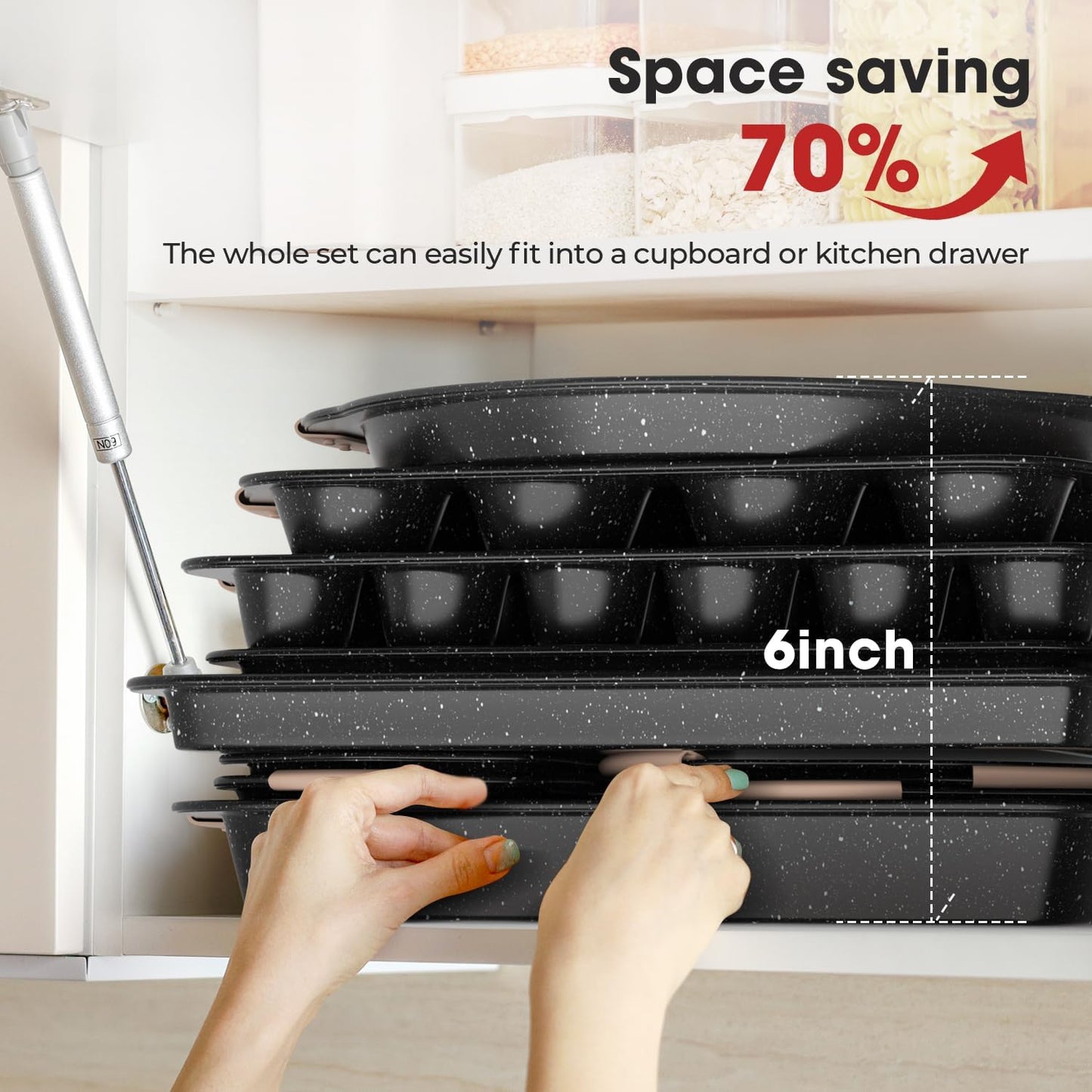 Skiennix 11-Piece Nonstick Baking Pans Set - Versatile Bakeware with Silicone Handles | Khaki & Black