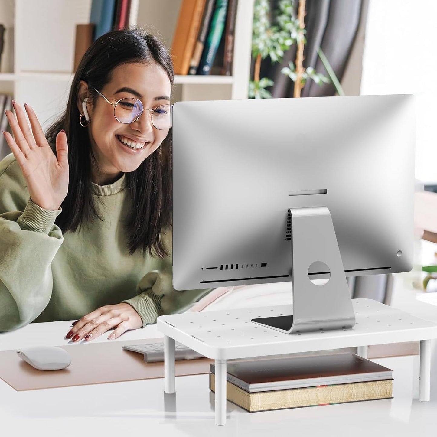 (PTT001-W), 1 Pack, WALI Computer Monitor Stand for Desk, Adjustable Laptop Riser, Desk Monitor Stand Underneath
