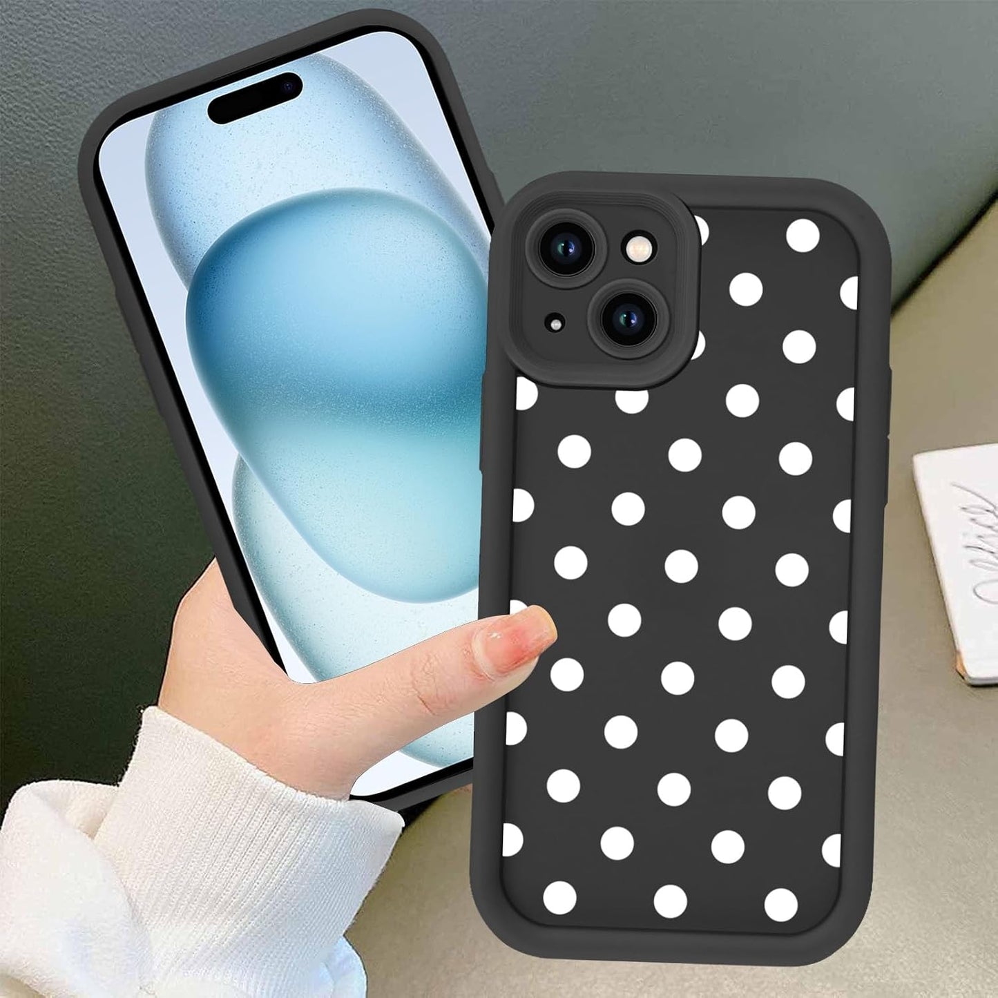 Aoldimu 15 6.1",Simple 15,Black Polka Dot Phone Case for iPhone Trendy Polkadot Pattern Cases Aesthetic Design Cover