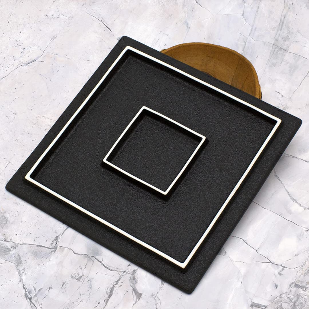 TIKUSAN Serving Platters Sushi Plate Set of 2 Square Plates Made in Japan Ceramic Plates for Dinner Party Restaurant for Appetizer Meat Dessert (Black)