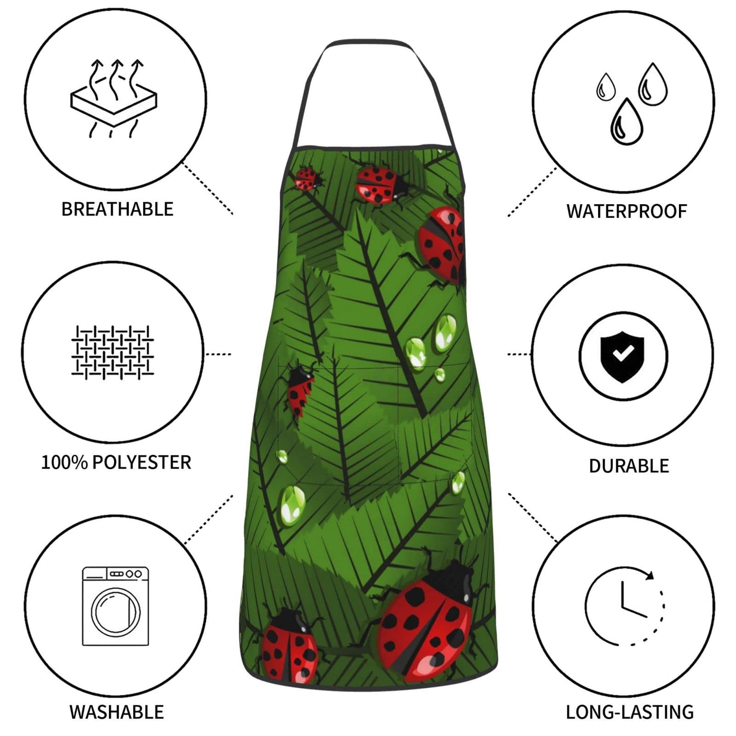 DCEHGEW Apron Gift Leaves And Ladybugs Print Apron,Women Girls Cooking Kitchen Apron With Pockets