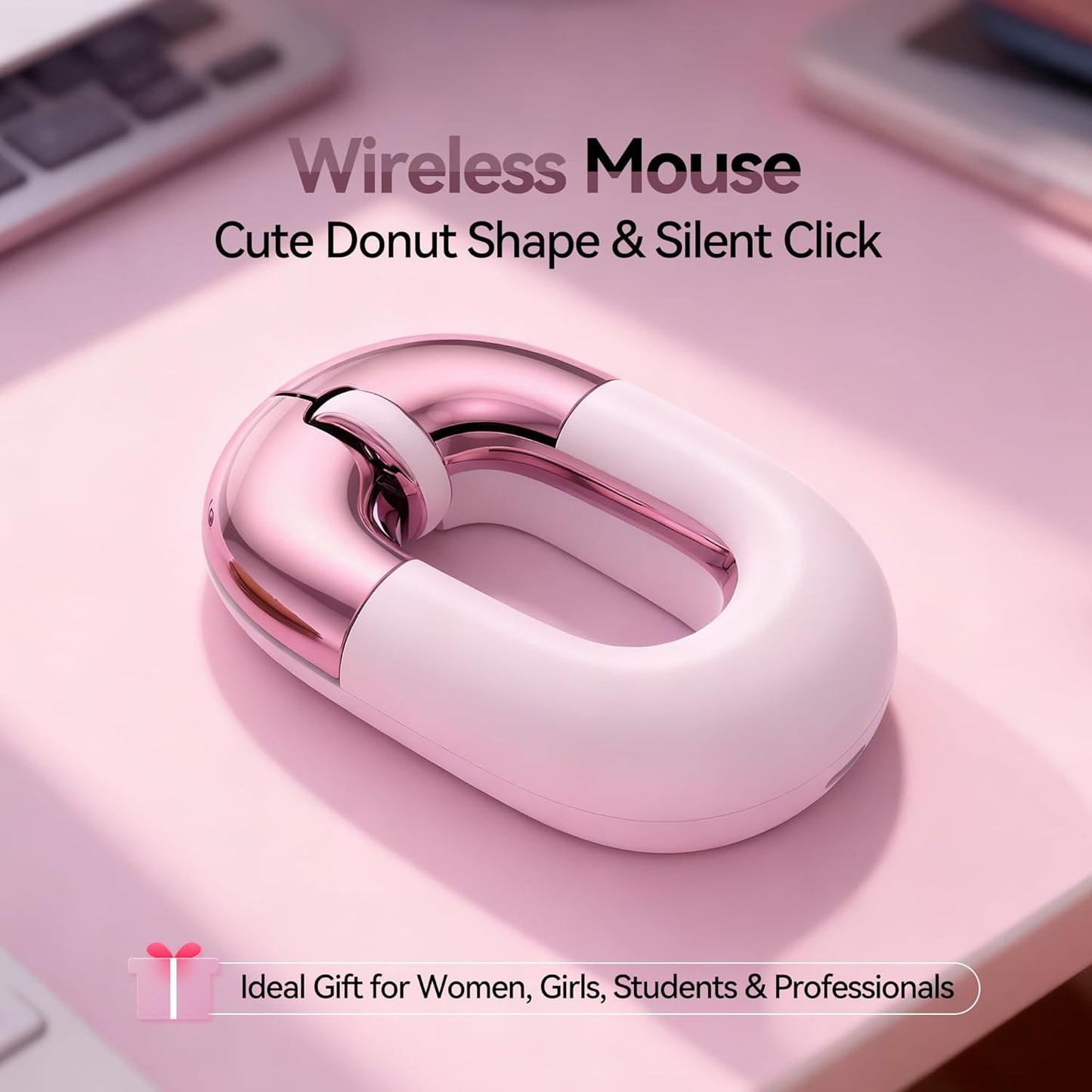 FOPATO 2.4G, 1200 Travel Mouse, Pink Wireless Mouse, Dual Mode Bluetooth & Rechargeable Silent Portable Mouse, Cute