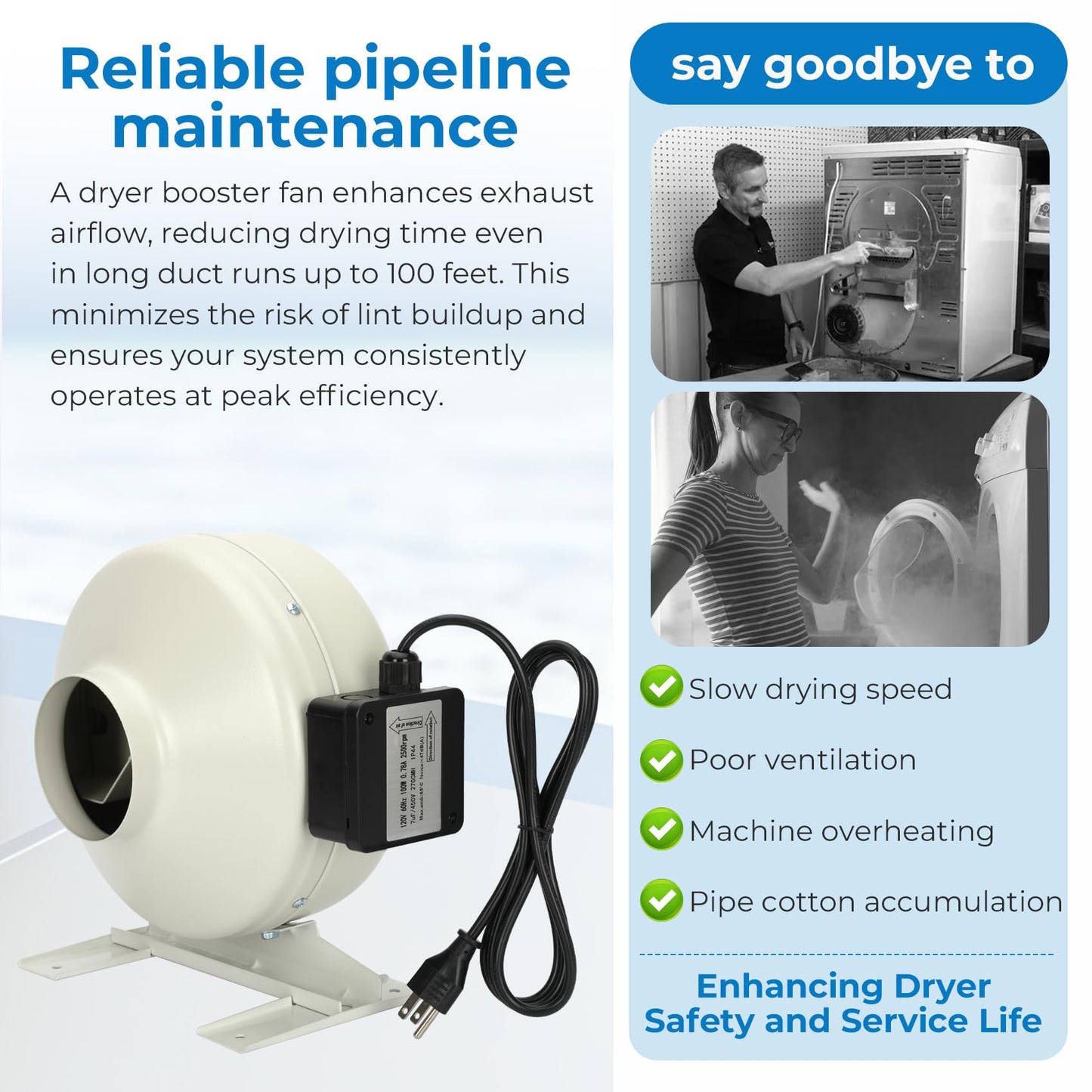 Vanesa M-4DBT Automatic Dryer Booster Exhaust Fan, 200 CFM | Auto-On | Dryer Vent Booster Fan for Enhanced Drying, Universal 4" Duct, Compatible with All Dryers,Easy Install, Reduces Drying Time