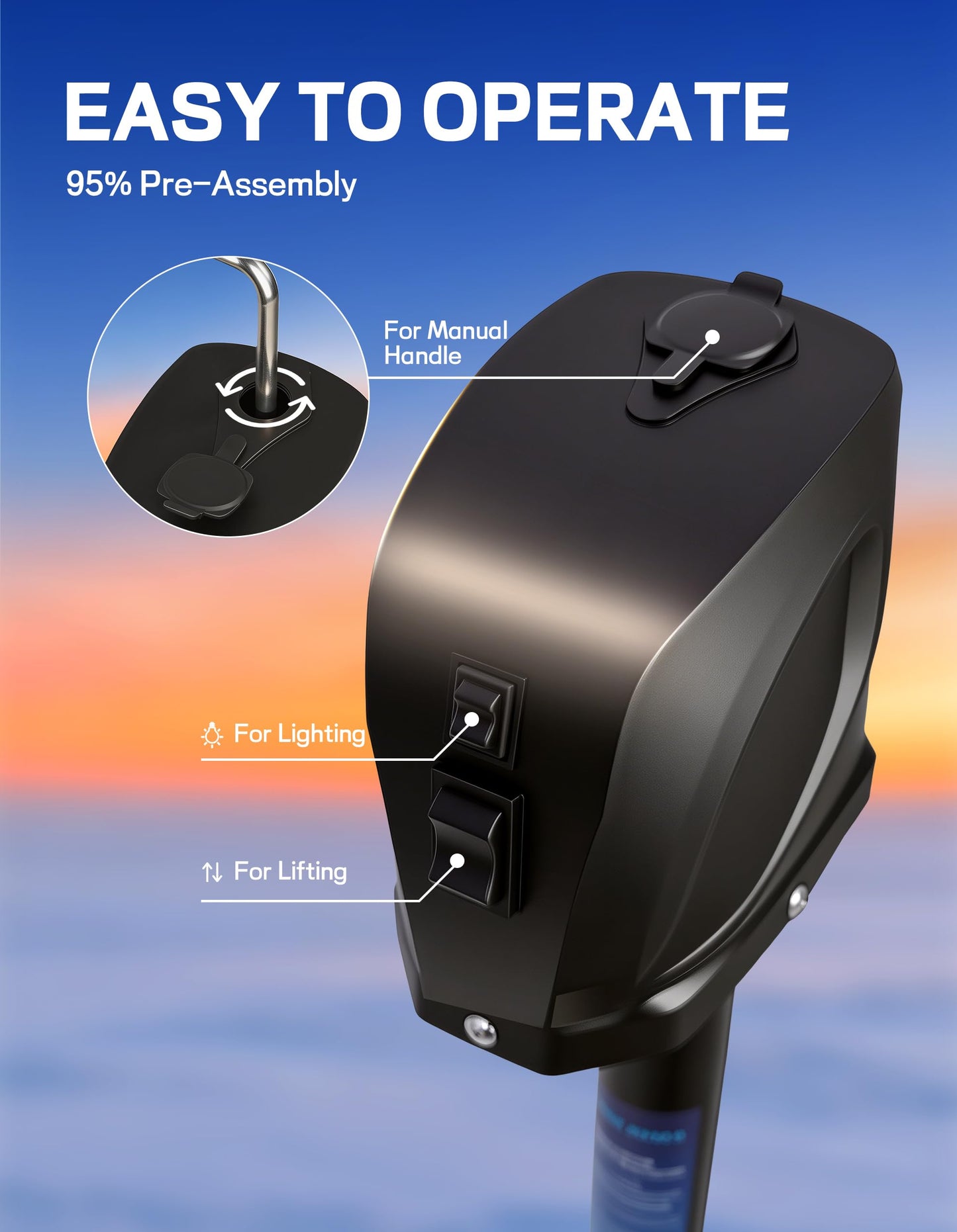 POLESTAR Electric Trailer Jack, 7500lbs Electric Power A-Frame Tongue Jack with Waterproof Protective Cover & LED Light for Travel Trailer Camper, RV, 12V DC 7-Way Plug, 9"-27" Lift