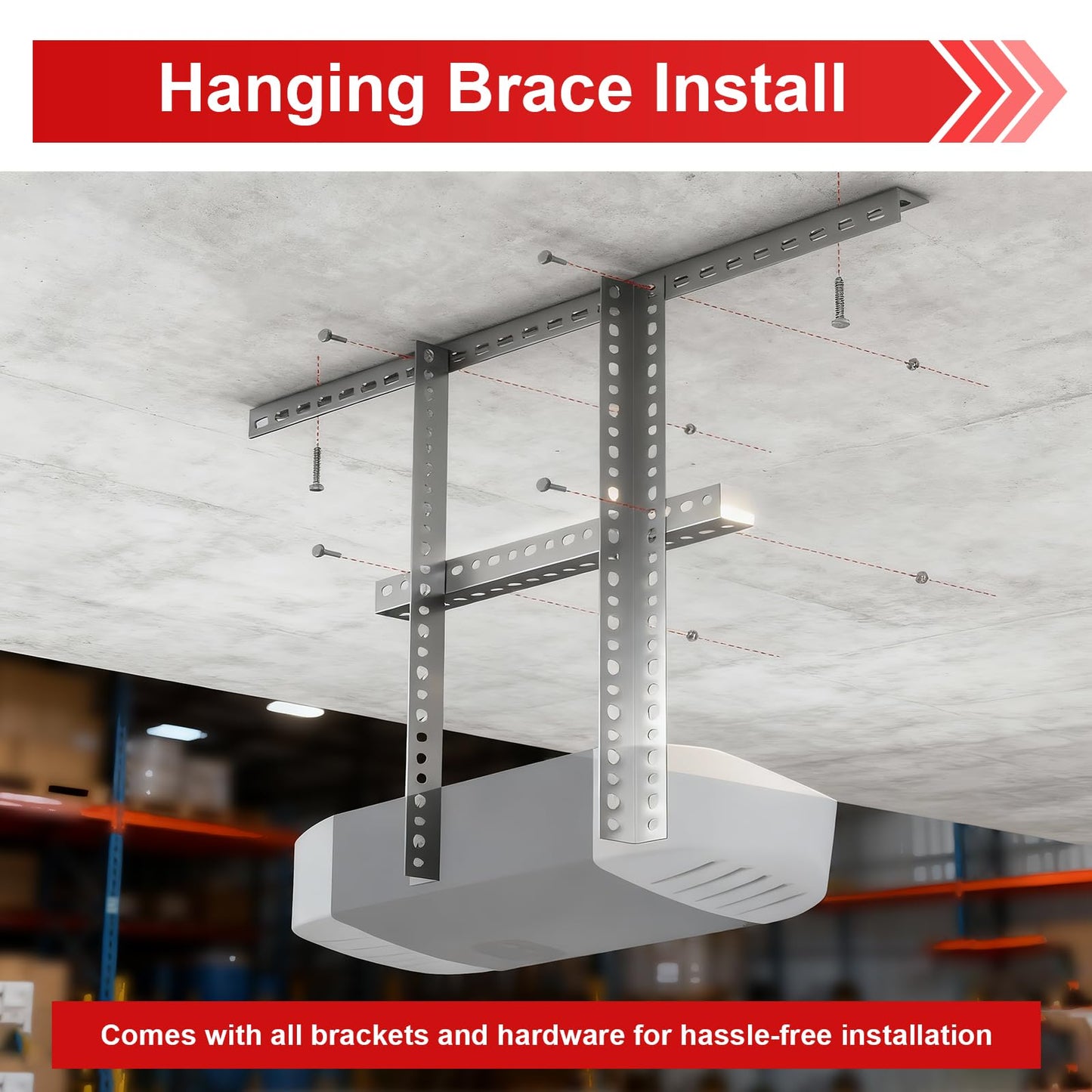 Demimy Garage Door Opener Mounting Brackets, Universal Hanging Kit with Door Reinforcement Bracket for Genie/Chamberlain/Craftsman Smart Chain Drive Openers, Galvanized Steel, Ceiling Mount, 5-Piece