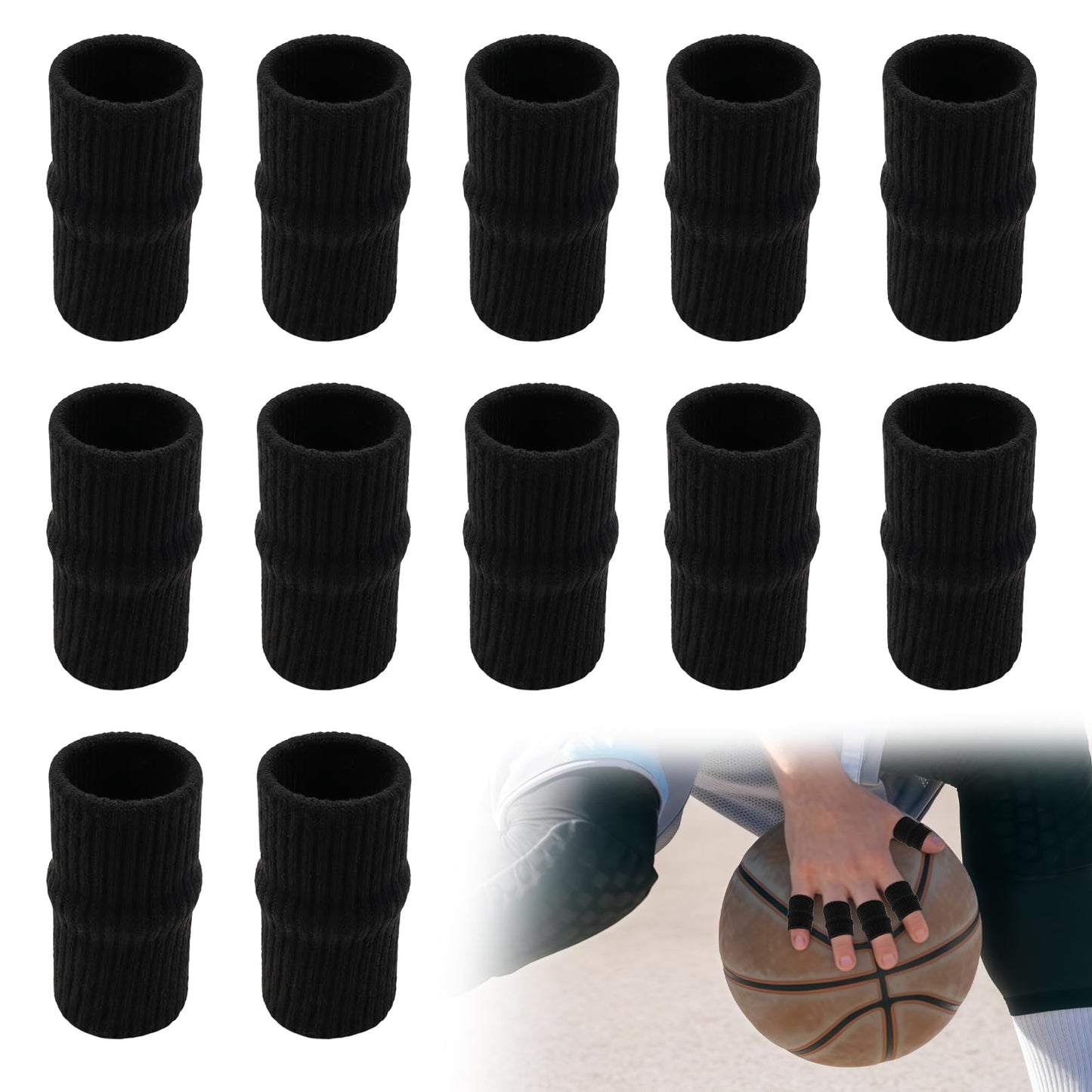 12 Pcs Finger Compression Sleeves,Black Sport Finger Sleeves Protectors,Breathable Elastic Finger Support for Sports, Typing, and Daily Use