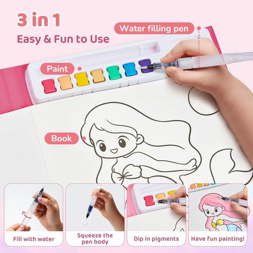 JoyCat Watercolor Painting Book - Fun Arts & Crafts for Toddlers Ages 3-8 | Magical Pony Design