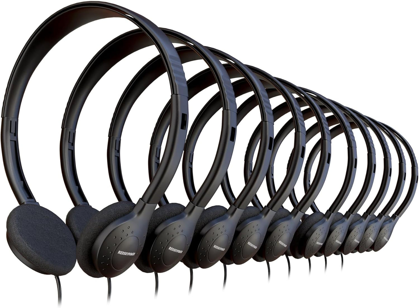 Redskypower 10 Pack 3.5mm 4ft Bulk Wired Headphones, On Ear with Jack, Tangle Free Cable, Comfortable Fit, Affordable
