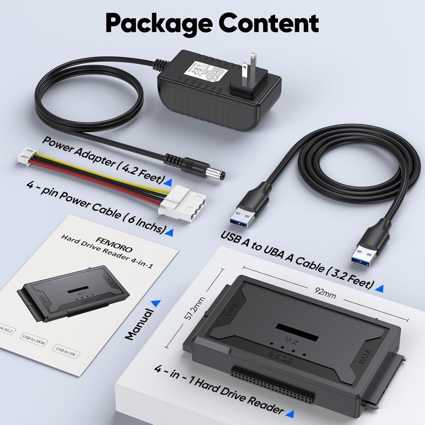 FEMORO 4-in-1, M.2 10Gbps 12V/2A M.2 2.5" 3.5" Hard Drive Reader SATA IDE to USB Docking Station, NVME Dock, Computer