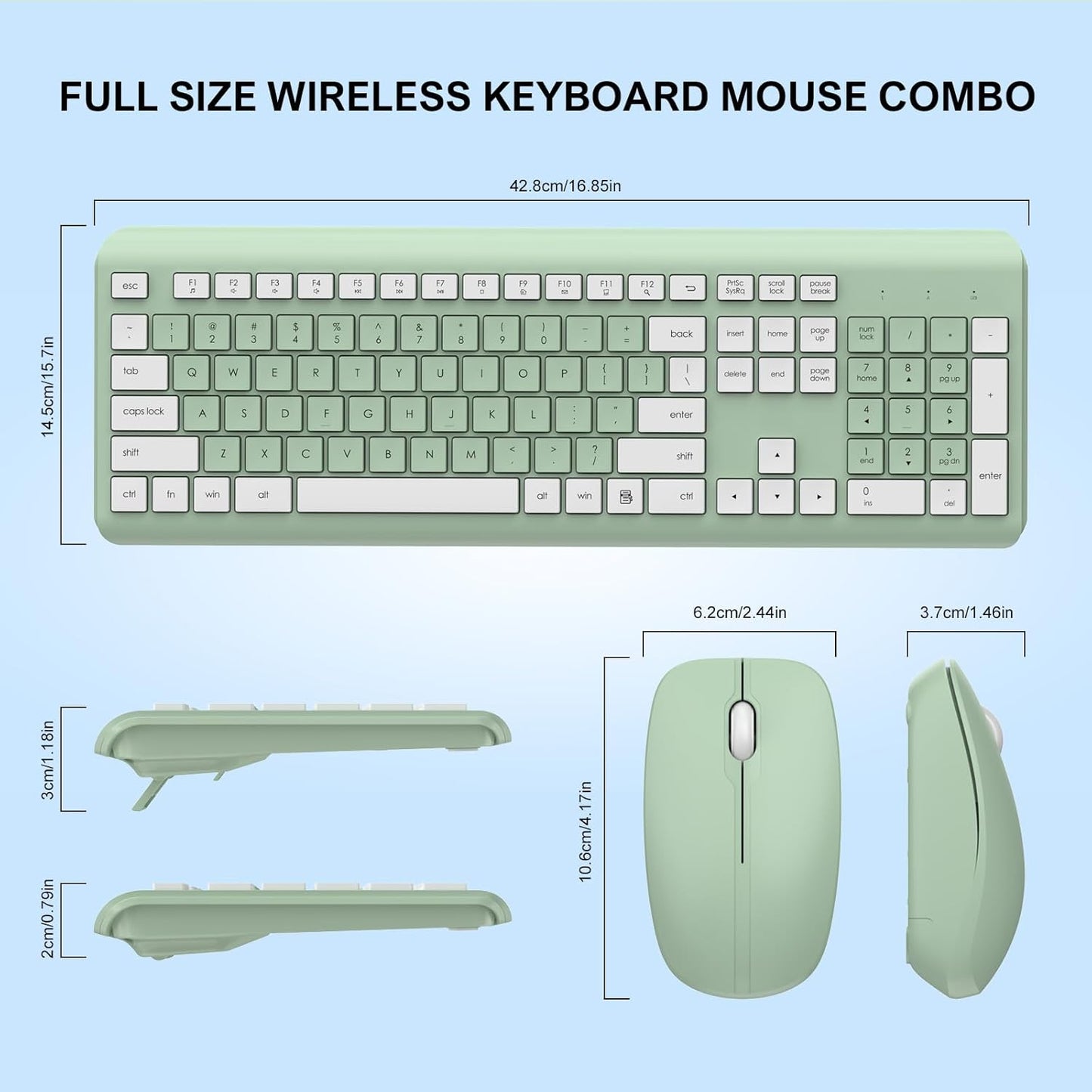EDJO 2.4G Wireless Keyboard and Mouse Combo, Full-Size Silent Ergonomic Keyboard and Optical Mouse, Long Battery Life