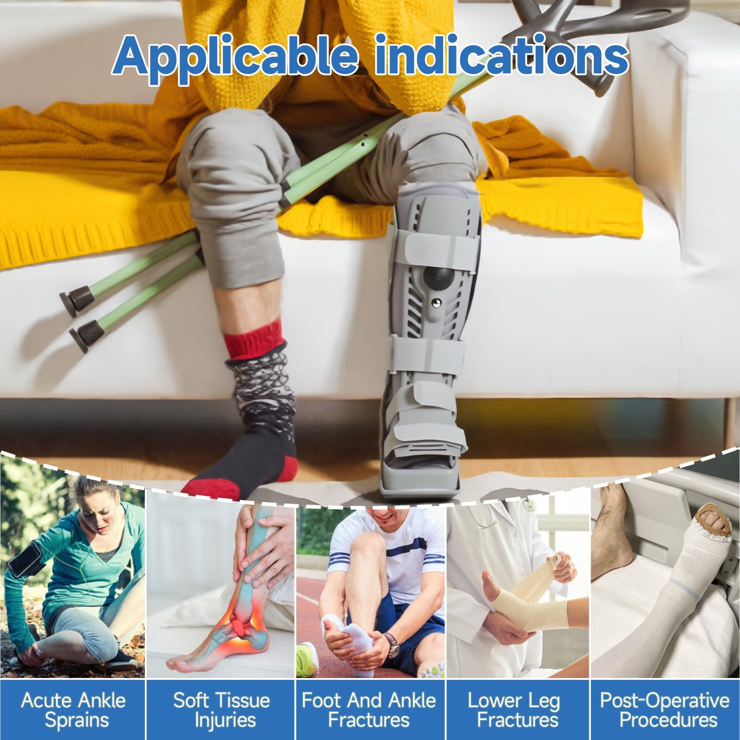 Mathgetin Air CAM Walker Fracture Boot, Tall Medical Walking Boot for Broken Foot, Inflatable Orthopaedic Boot for Foot & Ankle Injury Recovery (Medium)