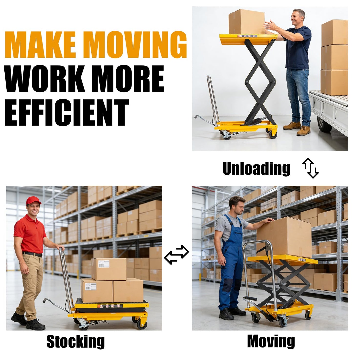 Hydraulic Lift Table Cart, 440lbs Capacity 49.6'' Max Lift, Double Scissor Lift Table w/4 Wheels & Non-Slip Pad, Heavy Duty Hydraulic Platform Lift Cart for Warehouse, Shop, Garage Material Handling