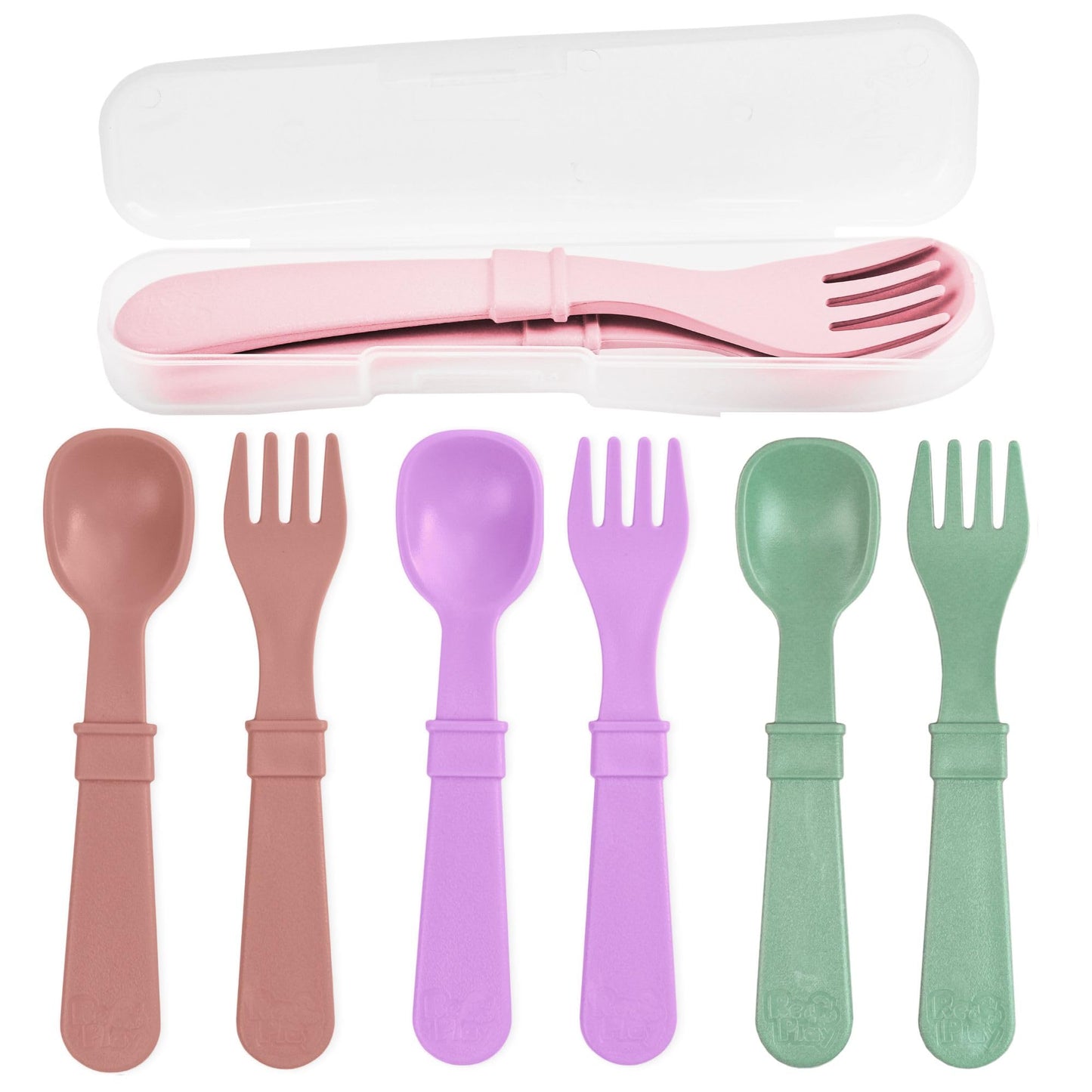 Re-Play Toddler Forks and Spoons Set - 4x4 Utensils for Kids with Case - Dishwasher and Microwave Safe - Made in USA - Set of 8-5.8" x 1.2" x 0.2" - Blossom