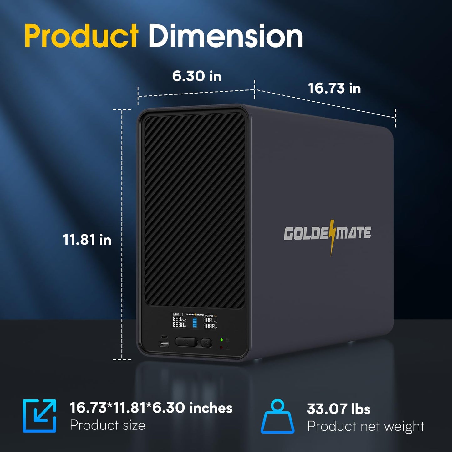 GOLDENMATE 1500VA/1200W Lithium UPS Battery Backup and Surge Protector, Backup Battery Power Supply with LiFePO4 Batteries(296Wh), AVR, Line Interactive Sinewave UPS System, 8 Ports, LCD Screen, Gray