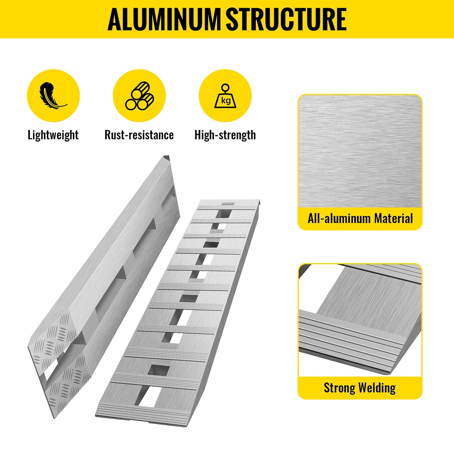 BestEquip 60'' X 12'' Aluminum Trailer Ramps 6000LBS Total Beavertail Hook End 1 Pair 2 Ramps Silver