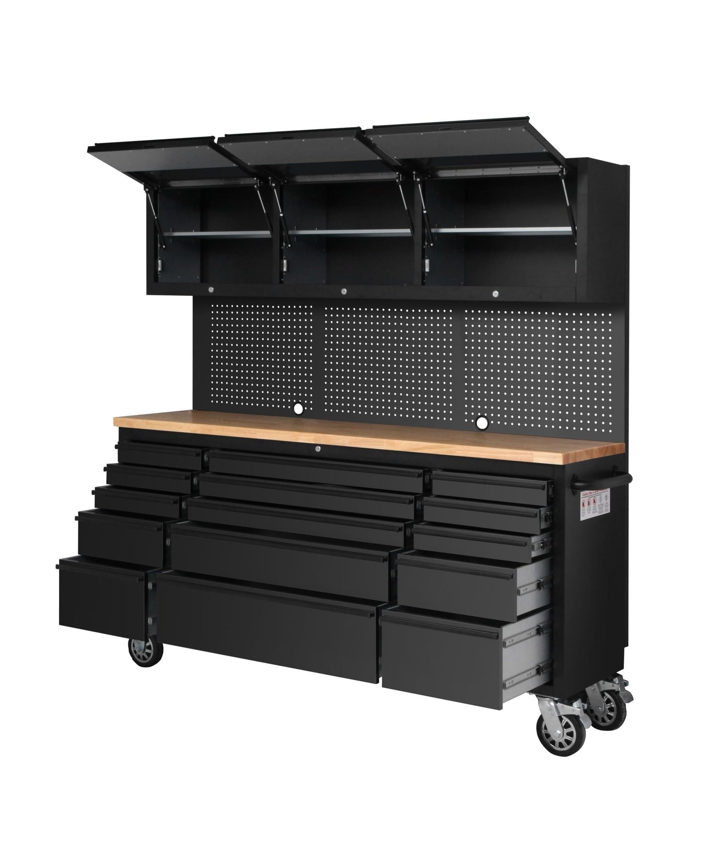 CT Copper Tailor 72-inch Tool Chest Cabinet Rolling Garage Workbench with 15 Storage Drawers and Wheels, 3 Upper Cabinet, Pegboard, Steel Large Tool Box,Matte Black
