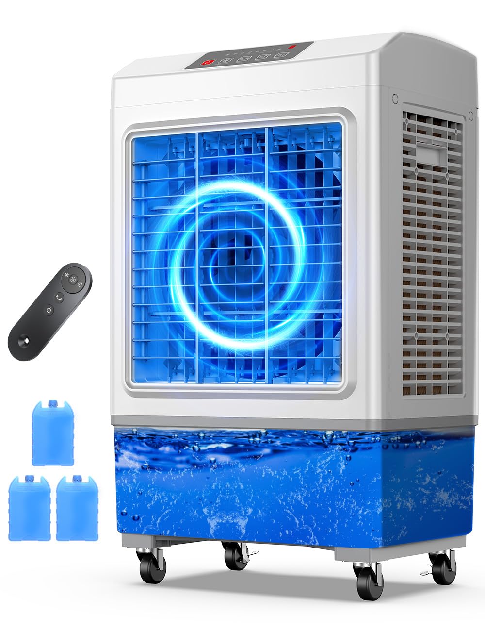 Large Swamp Cooler Air Conditioner, 3 Speeds&3 Ice Boxes, Portable Cooling Fan for Garage Outdoor Indoor Large