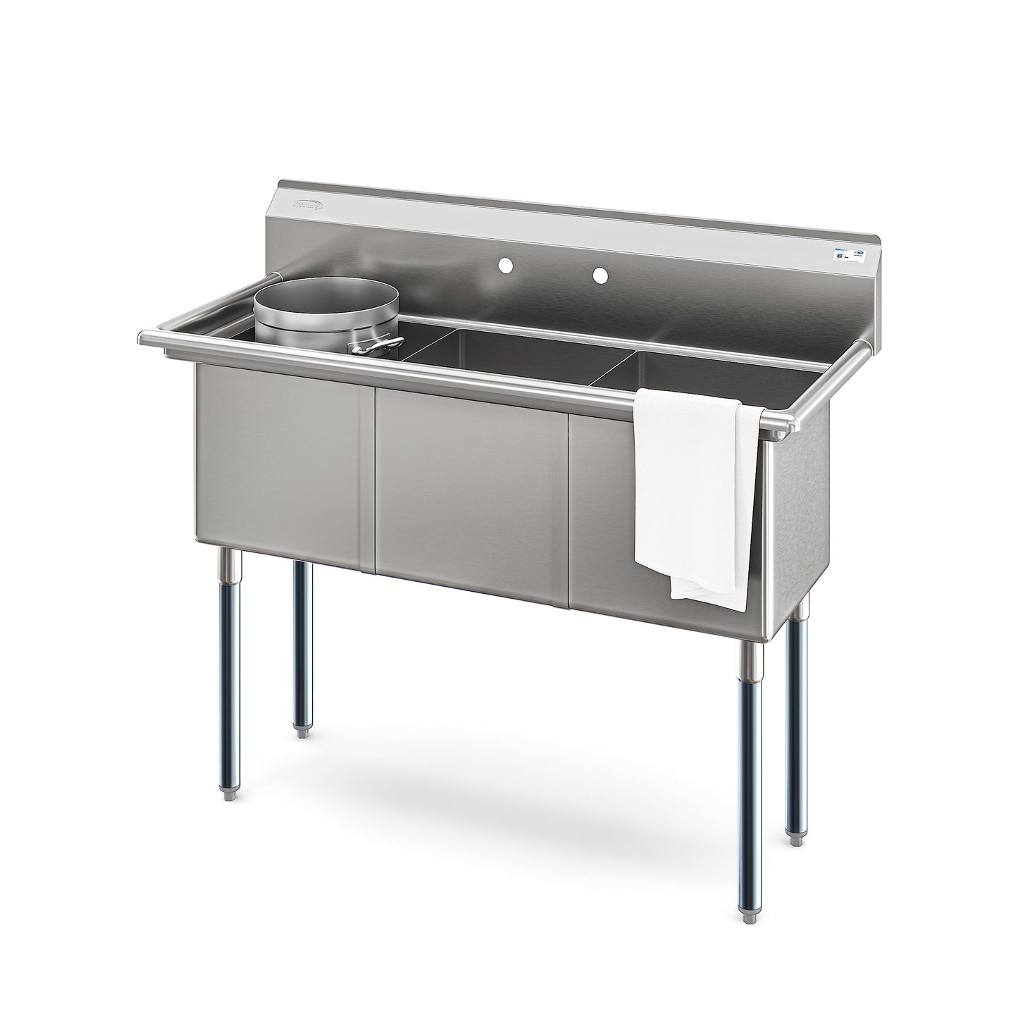 KoolMore 51 in. Three Compartment 18-Gauge Stainless-Steel NSF Commercial Kitchen Sink, Bowl Size 15x15x14, with Three Basins and Pre-Drilled Faucet Holes for Restaurants and Cafes (KM-SC151514-N3)