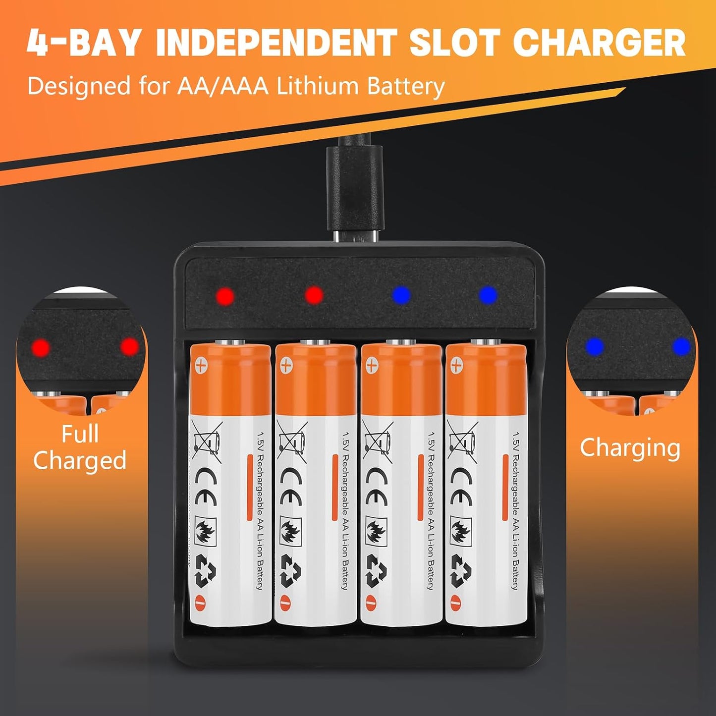 Fitinoch 8 Pack 1.5V 2600mWh 2H (4-Bay Rechargeable Lithium Batteries AA for Blink Camera, Long-Lasting Double A