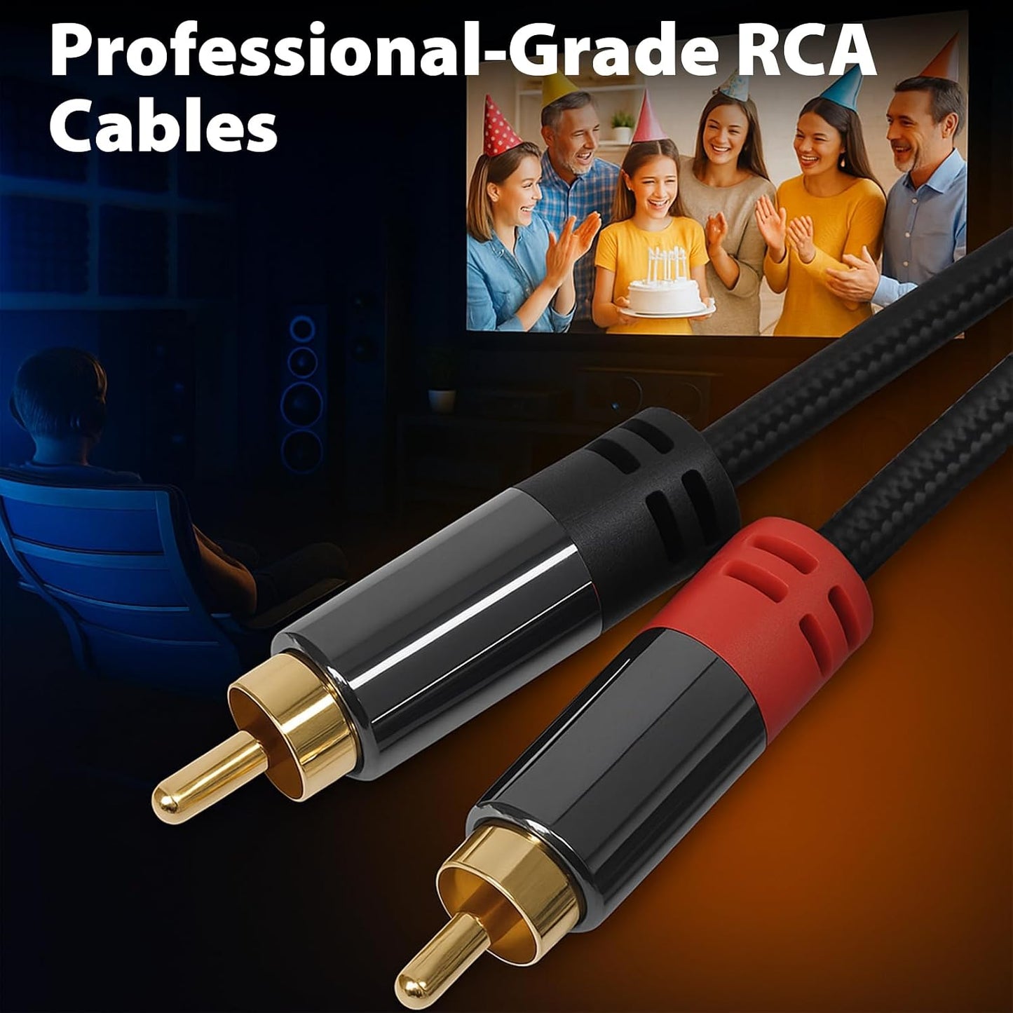 2RCA 2 3.3ft Cyberguys! RCA Audio Cable, to RCA Cables Car Audio Male to Male, Shielded Cables with Braided Jacket