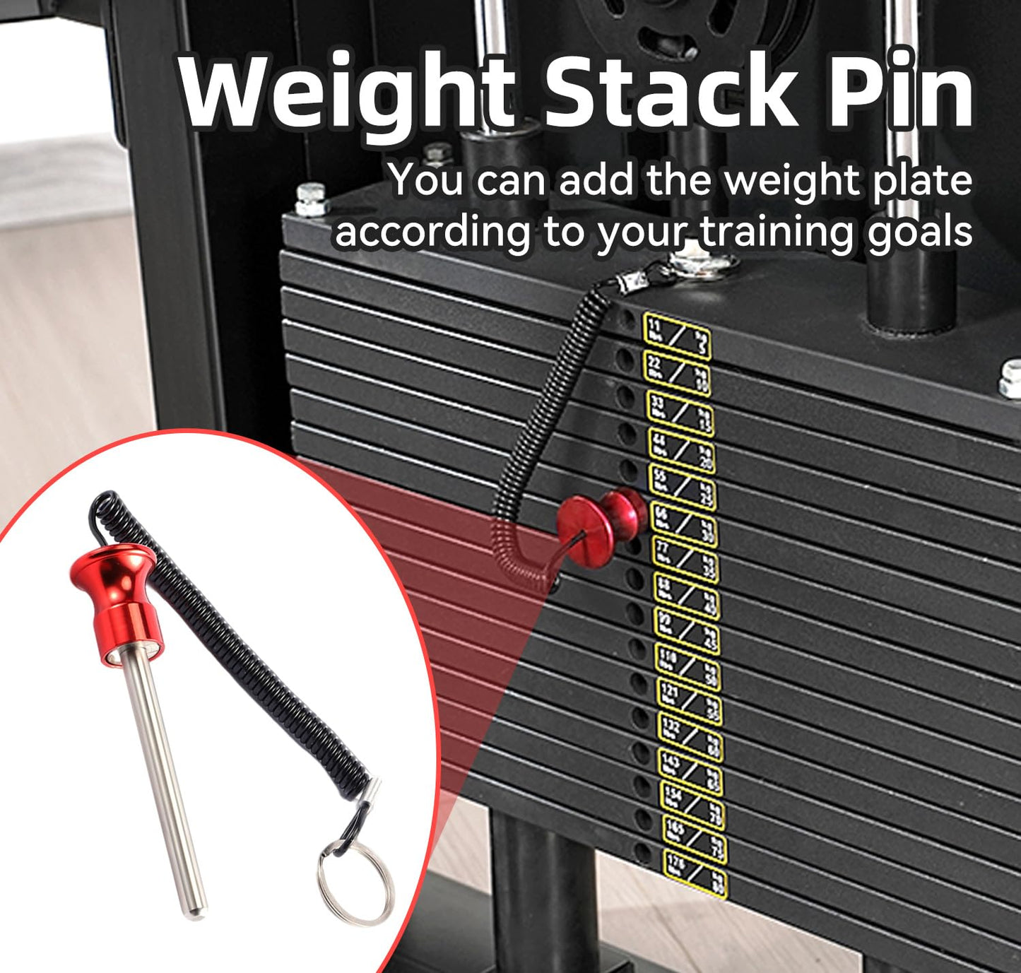 Gym Pin, Weight Stack Pin, Magnetic Weights Pin, Universal Magnetic Weight Pin with Pull Rope, Gym Pins for Weight Stack, Home Gym Parts, Exercise Machine Parts & Accessorie (Red *2)