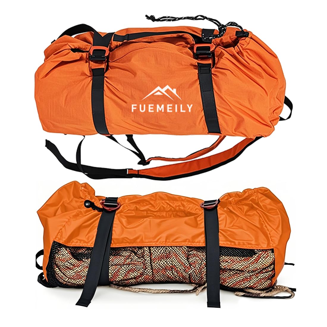 FUEMEILY Rock Climbing Rope Bag, Large Capacity Folding Rope Storage Backpack with Ground Sheet, Adjustable Straps Outdoor Climbing Gears Orange
