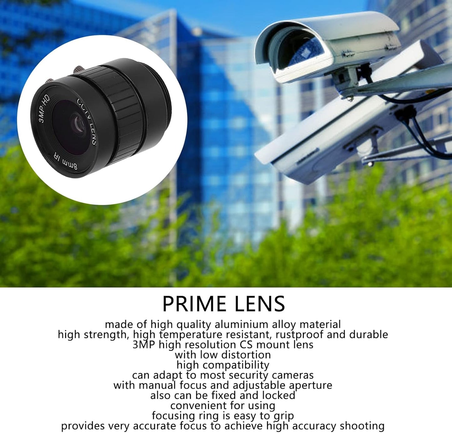 SYH&AQYE 3MP 8mm 48 CS Mount Lens, Focus Length Manual Aperture, Field of View Lens for Surveillance DIY Camera