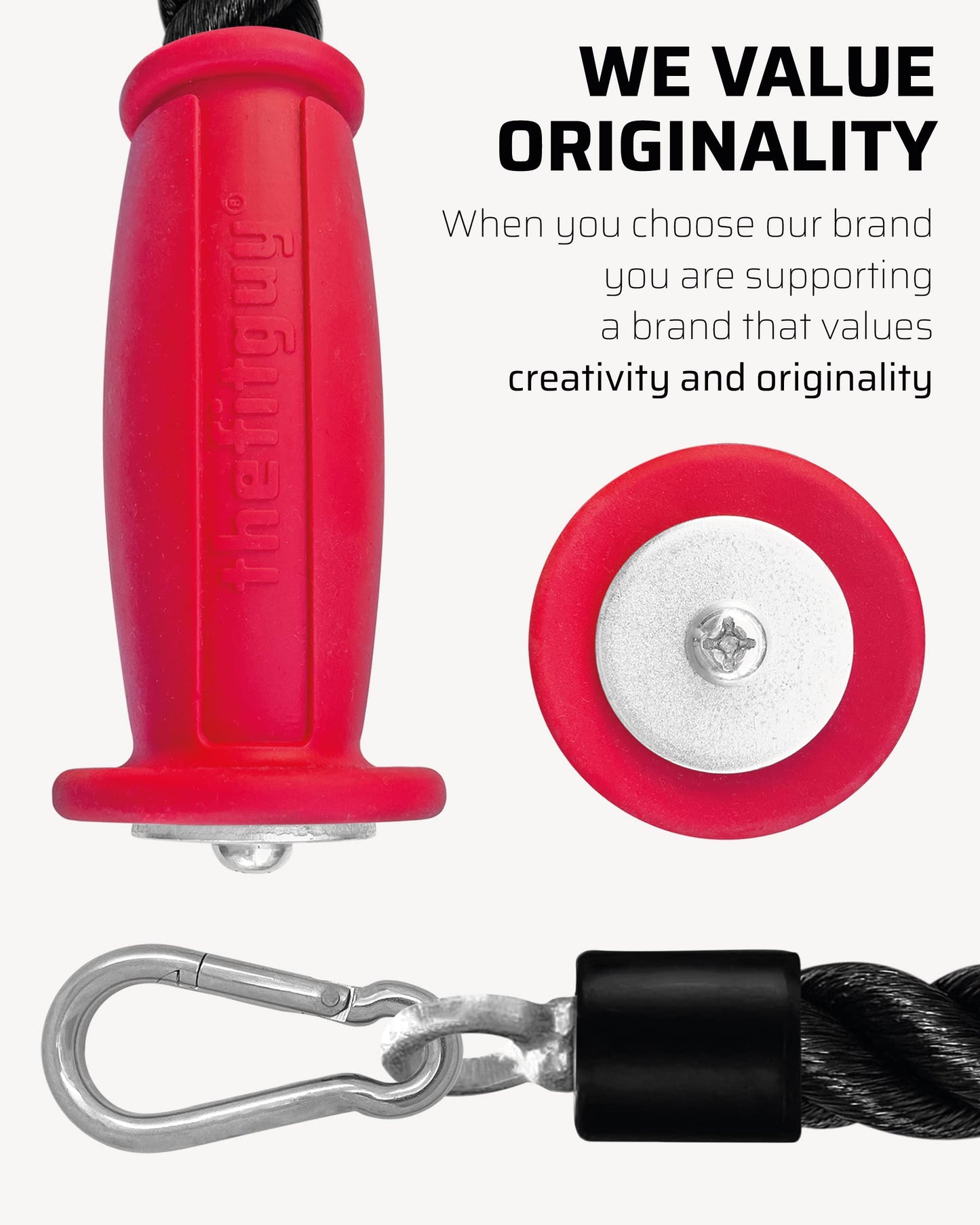 THEFITGUY Ergonomic Grip Single Tricep Rope Cable Attachment, 16.5” Length, Comfort Nonslip, Reducing Wrist Pressure & Rubs, Easy to Clean, Gym Pull Machine Accessory for Cable Machines and Smart Gyms