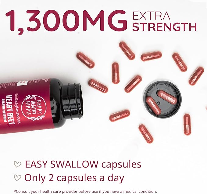 Organic Beet Root Capsules [1,300mg Superfood] ??Blood Pressure Support, Nitric Oxide Supplements for Men & Women, Flow & Circulation | Beetroot Powder, Antioxidant, Brain Food | Vegan, 60 Ct