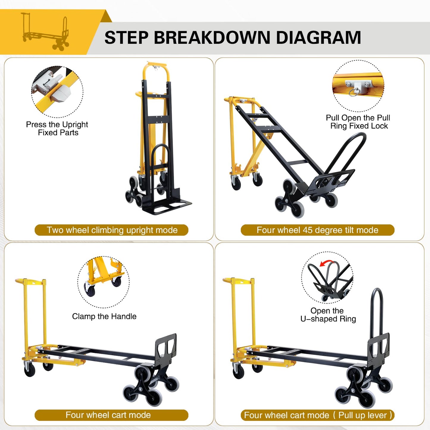 Southhelp 1000 LBS Industrial Convertible Hand Truck,3 in 1 Stair Climbing Dolly Cart,Stair Dolly Climber Heavy Duty with Solid Wheels for Moving,Transport in Warehouse,Office(Yellow)