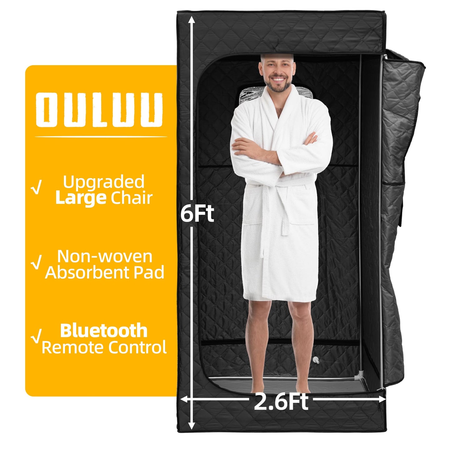 ouluu Portable Sauna with Red Light - Steam Sauna for Home, Folding Chair, Remote Control, 2.6’ x 2.6’ x 6.0’, Black