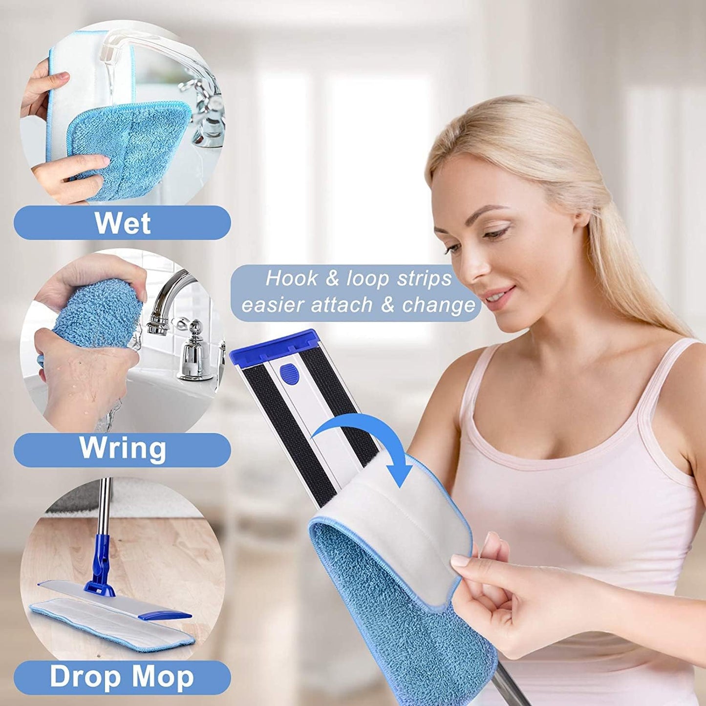 Skiennix 18" Professional Microfiber Mop - Flat Mop with Stainless Steel Handle & 4 Reusable Pads