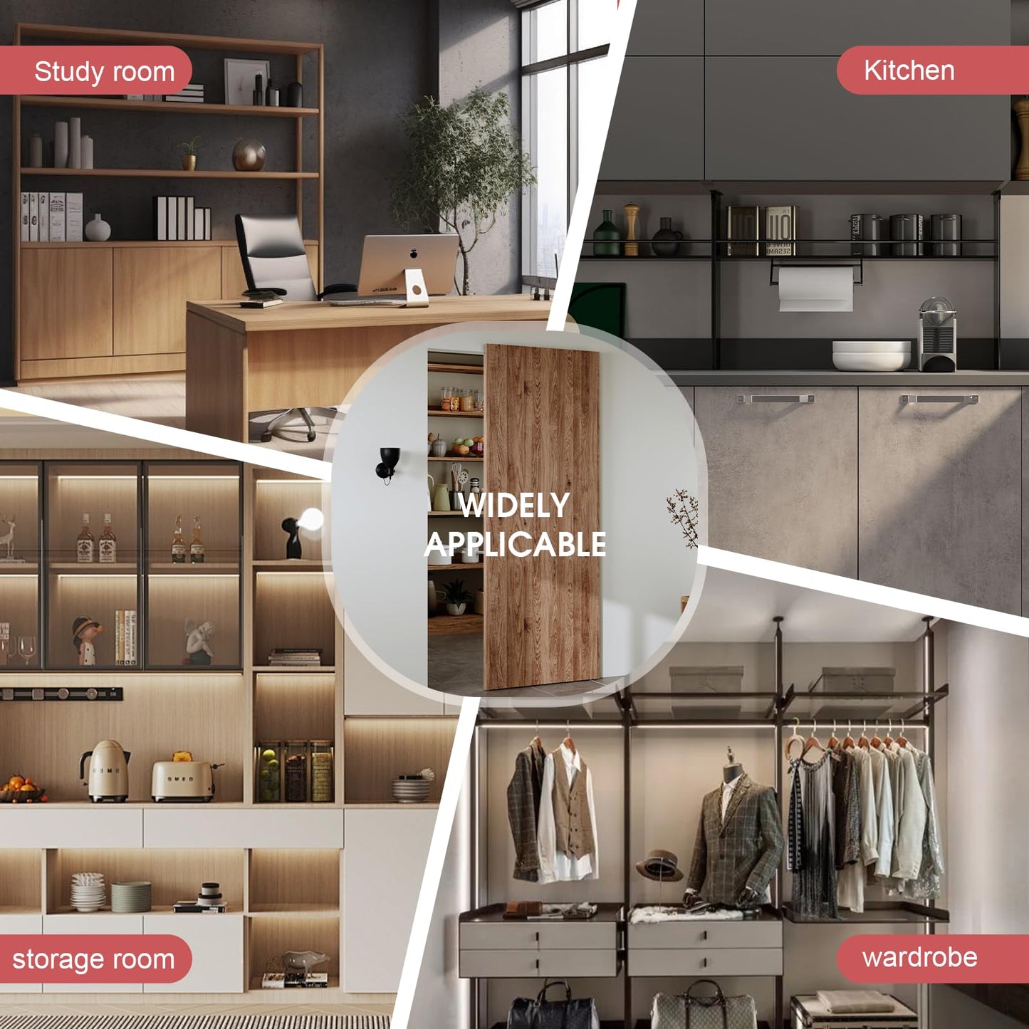 40" Concealed Sliding Barn Door Hardware Kit with Soft Close Mechanism for 32in Passage Opening, Hidden Aluminum Track System, Wall Mount for Interior Wooden Door (NO Door)