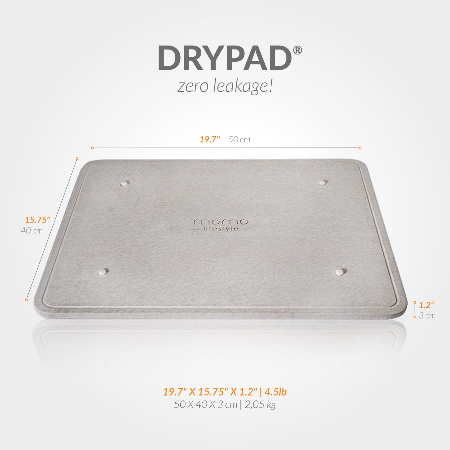 Momo Lifestyle DryPad® Large Stone Dish Drying Mat 19.7″ × 15.7″ Misty Gray — Ultra-Absorbent Diatomaceous-Earth Kitchen Counter & Dish-Rack Mat, Zero Rust, Premium Home Innovation