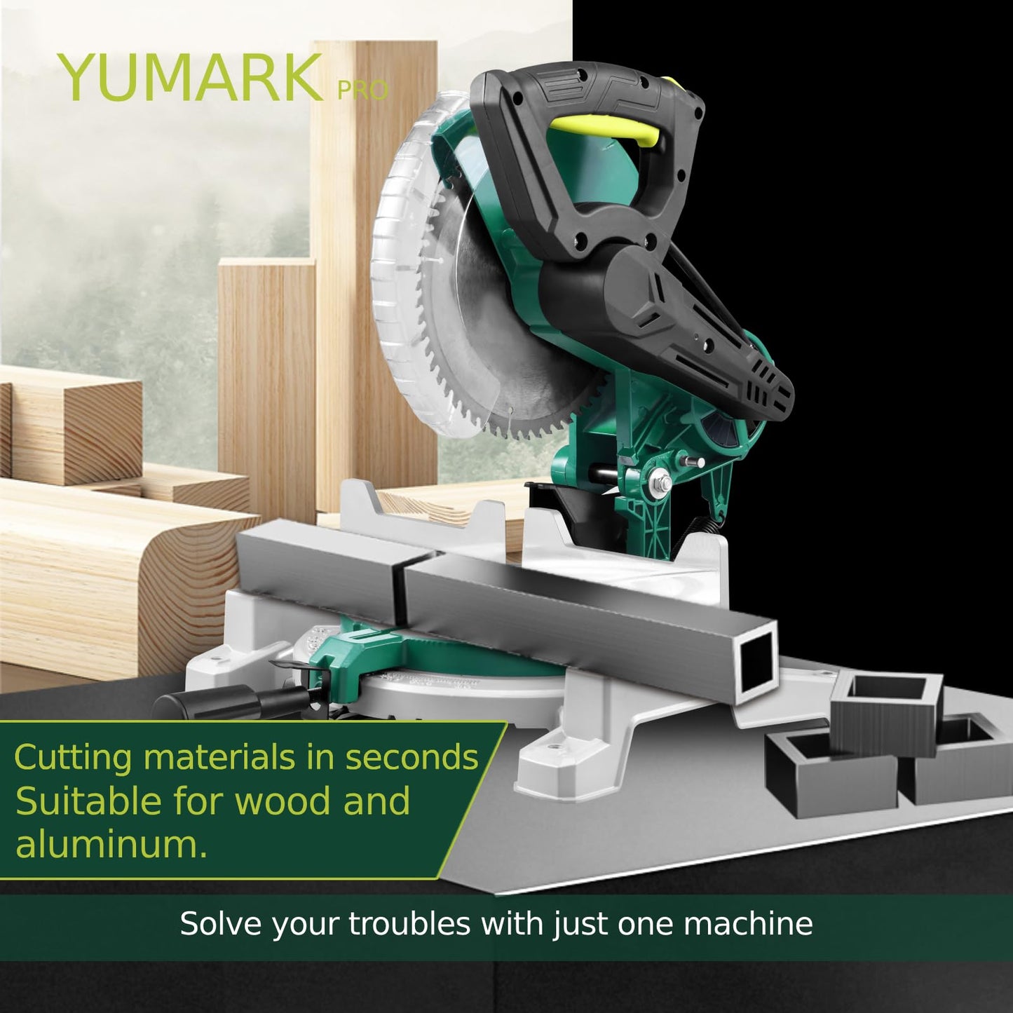 Yumark 10-inch Miter Saw 6000RPM Corded Power Wood Circular Saw with Precision Miter Angles, Lightweight Design, 45° Adjustable Table