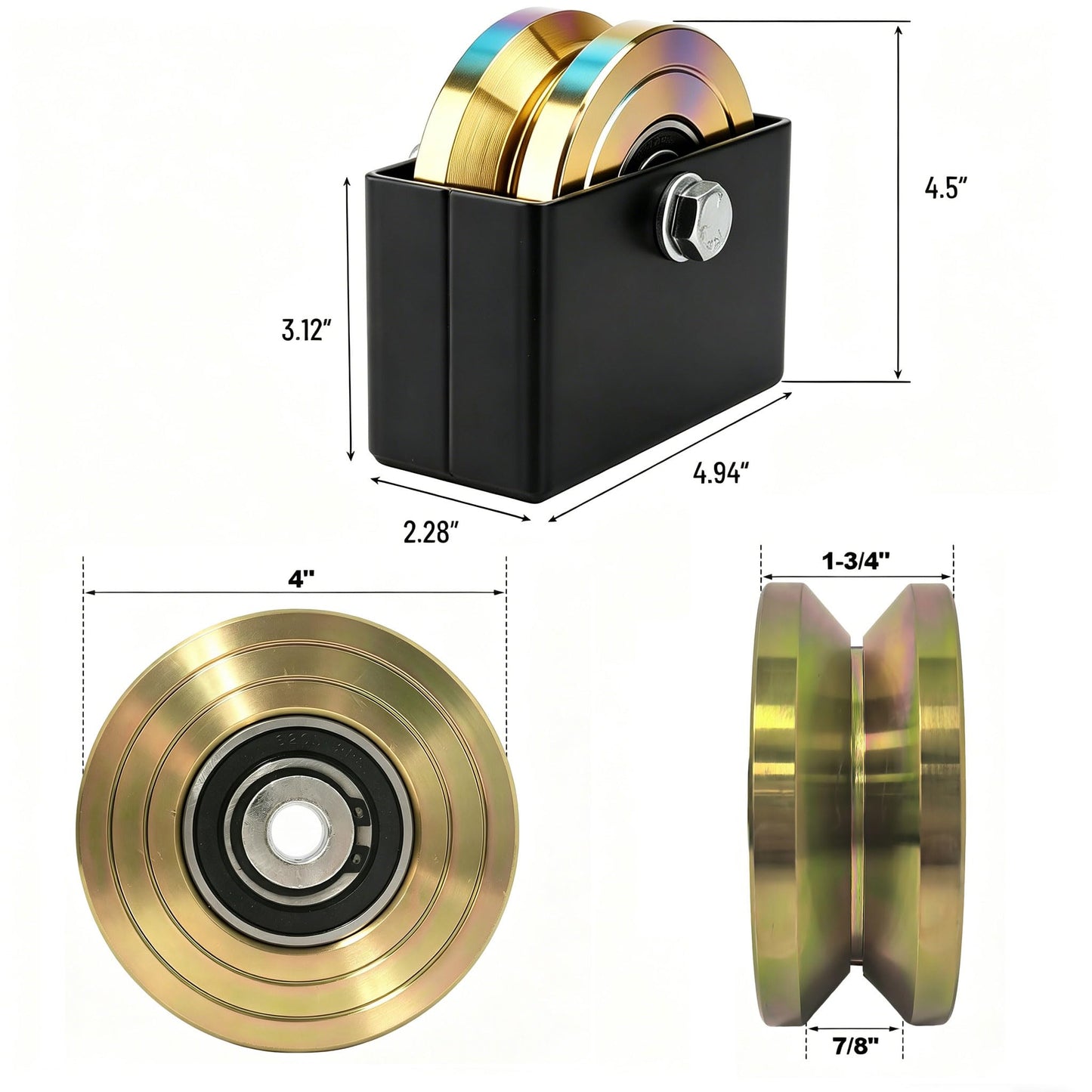 FVCLBZ 4'' Sliding Gate Rollers Wheel 2-Pack V Groove Gate Wheel, Heavy Duty Sliding Gate Rollers 3000 Lbs Capacity, Double Bearing with Welded Bracket and Screws (1-3/4" Wheel Width)