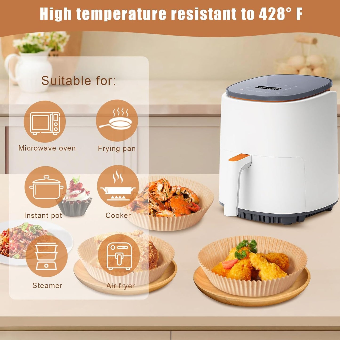 Skiennix Disposable Air Fryer Liners - 100PCS Non-Stick Parchment Paper, 6.3 Inch for 2-5QT Air Fryers