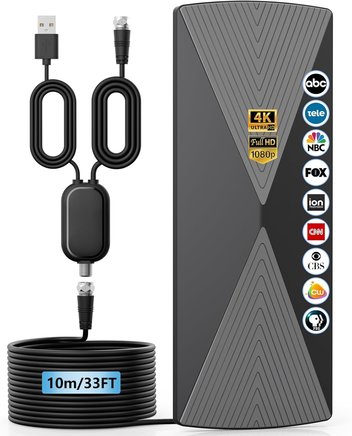 HIDEMI 2026 4K 1080p -33ft TV Antenna, Digital TV Antenna Indoor with Signal Booster, Long Range Antenna for Smart TV