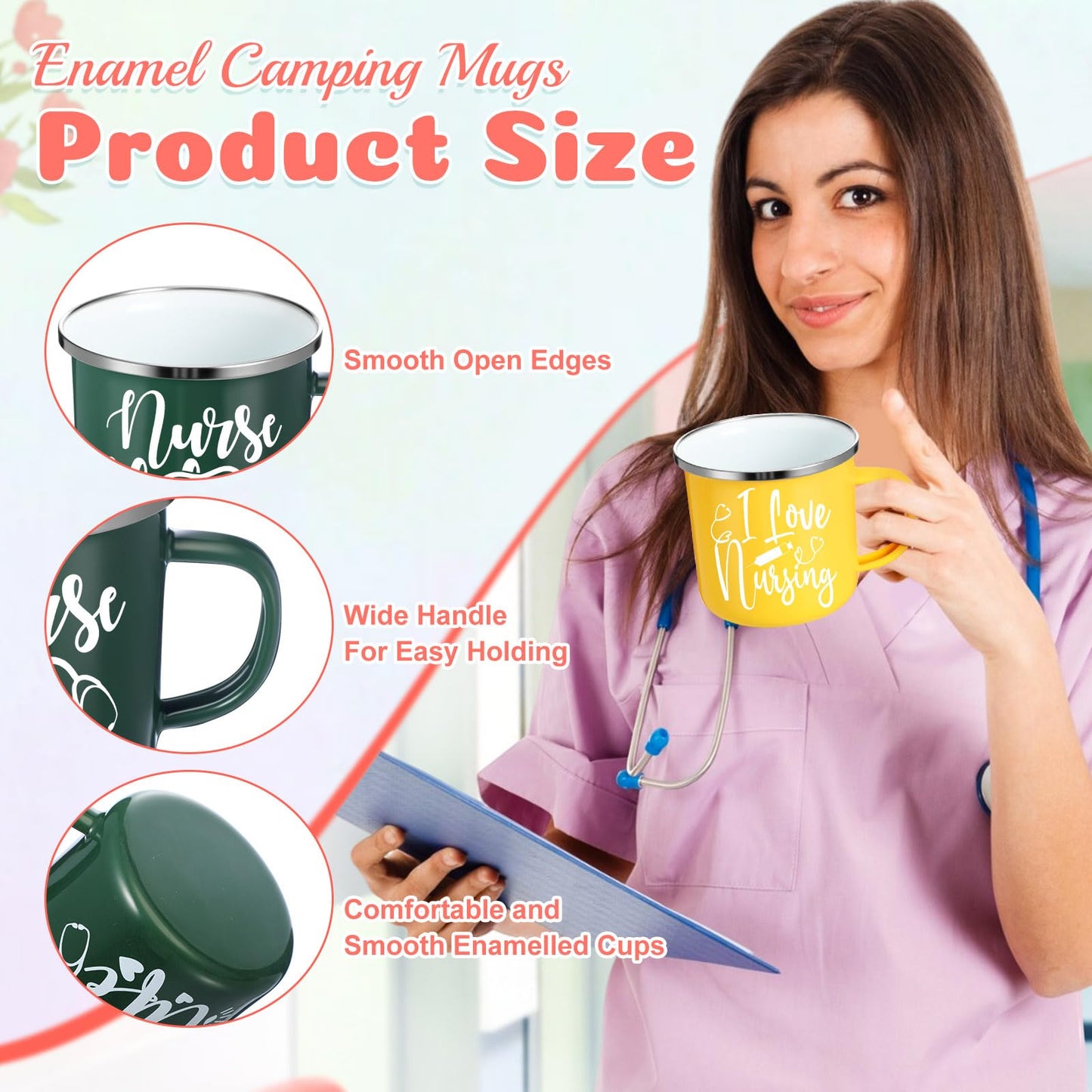 Sieral 12 Pcs Nurse Week Gifts 12 oz Nurses Mug Bulk 2026 Coffee Enamel Cups Set with Handles Motivational Tumbler for Women Doctor Student Graduation School Thank You Presents(Novel)