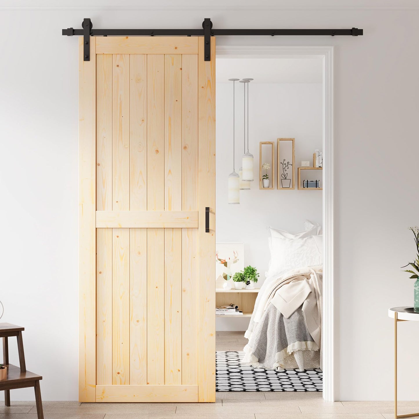 ROYMELO 36x96 inch Sliding Barn Wood Door Slab with 6.6ft Hardware Kit, Requires Simple DIY Assembly