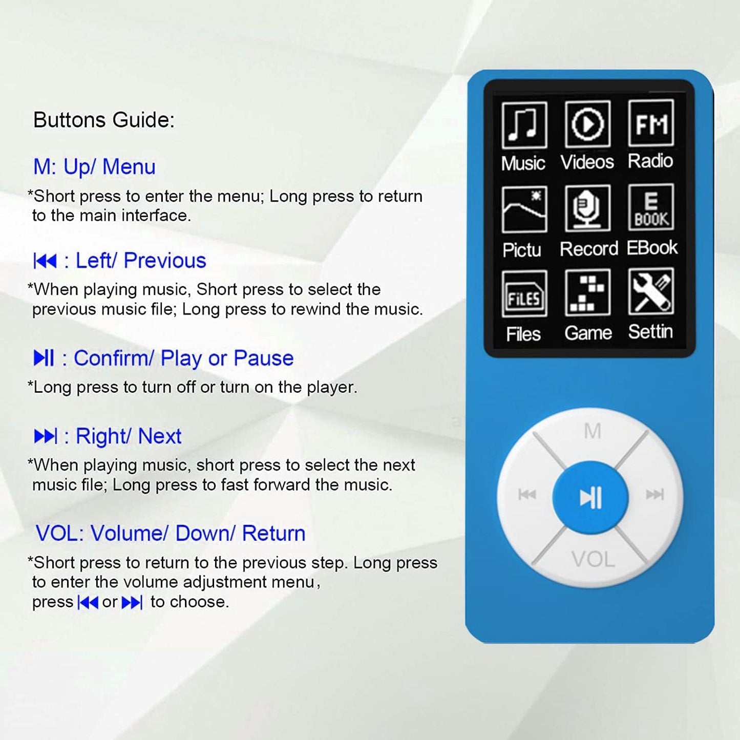 Xidehuy MP3 32GB Player with TF Card,Built-in HD Speaker,Portable HiFi Music Player with Video/Voice Recorder/FM