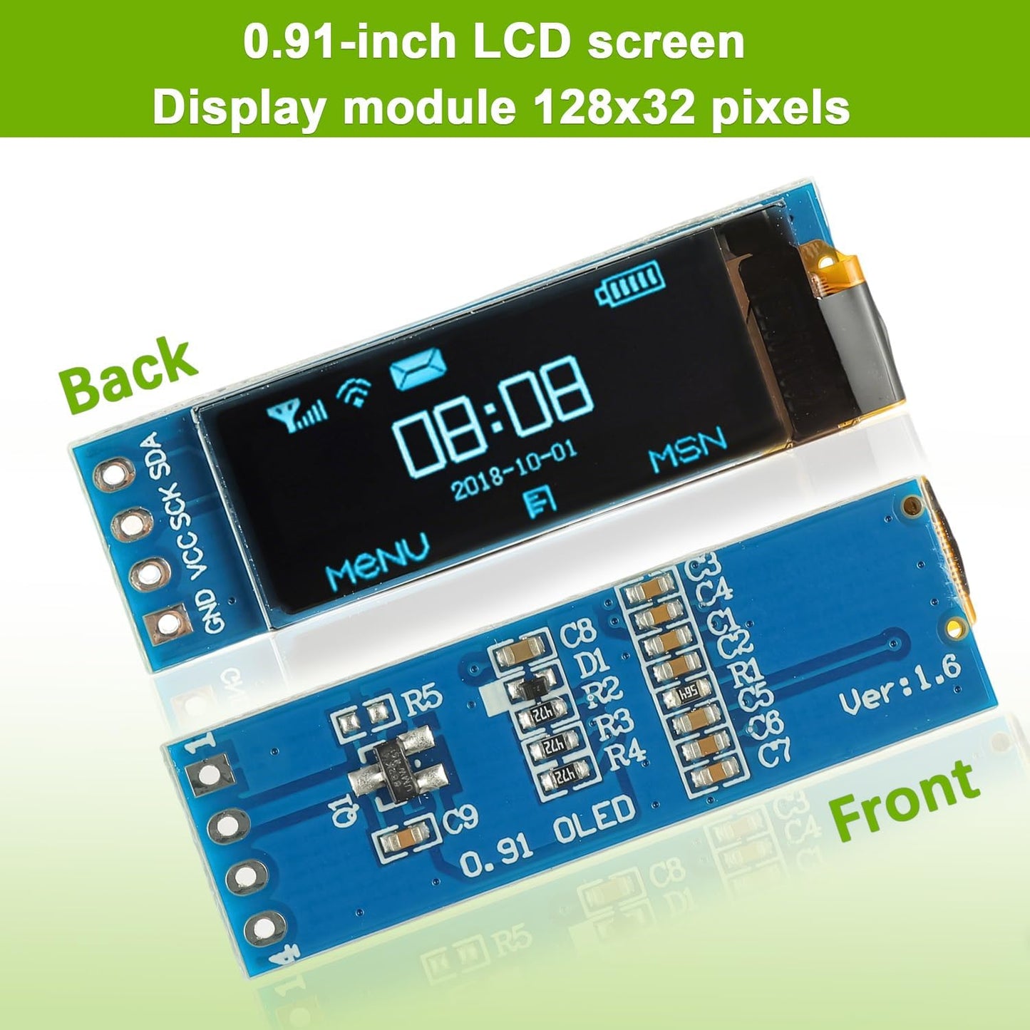 EPLZON 5 Pack 0.91 inch 128x32 OLED IIC Display Module Pixel Mini Self-Luminous Display Screen Board for Arduino