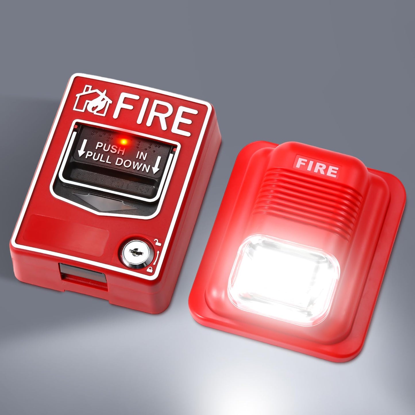 Relaxweex 8 Pcs Fire Alarm Pull Station Fire Warning Siren 12/24V DC Sound and Light Emergency Alarm Dual Action Manual Call Point with Key Security Horn Buzzer for Home or Office