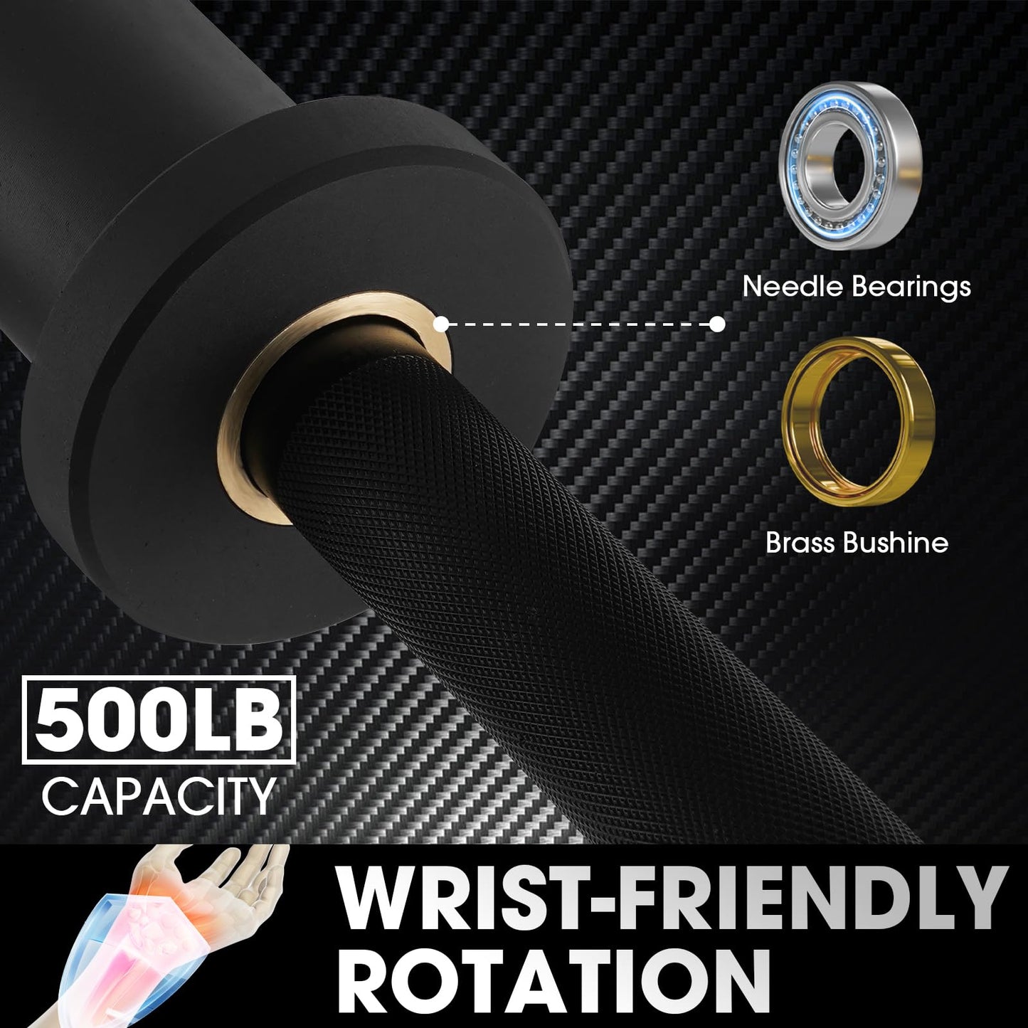Mikolo 7ft Olympic Barbell, Barbell for Weightlifting and Powerlifting 45lb, Olympic Bar for 1500lbs Capacity, Weight Bar Fit 2” Standard Weights (6ft,Balck)